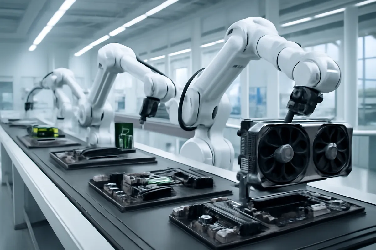 An advanced AI robot analyzing data on a futuristic interface.